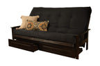 Kodiak Furniture Monterey Queen-Size Futon, Storage Drawers, Espresso Finish With Suede Black Mattress