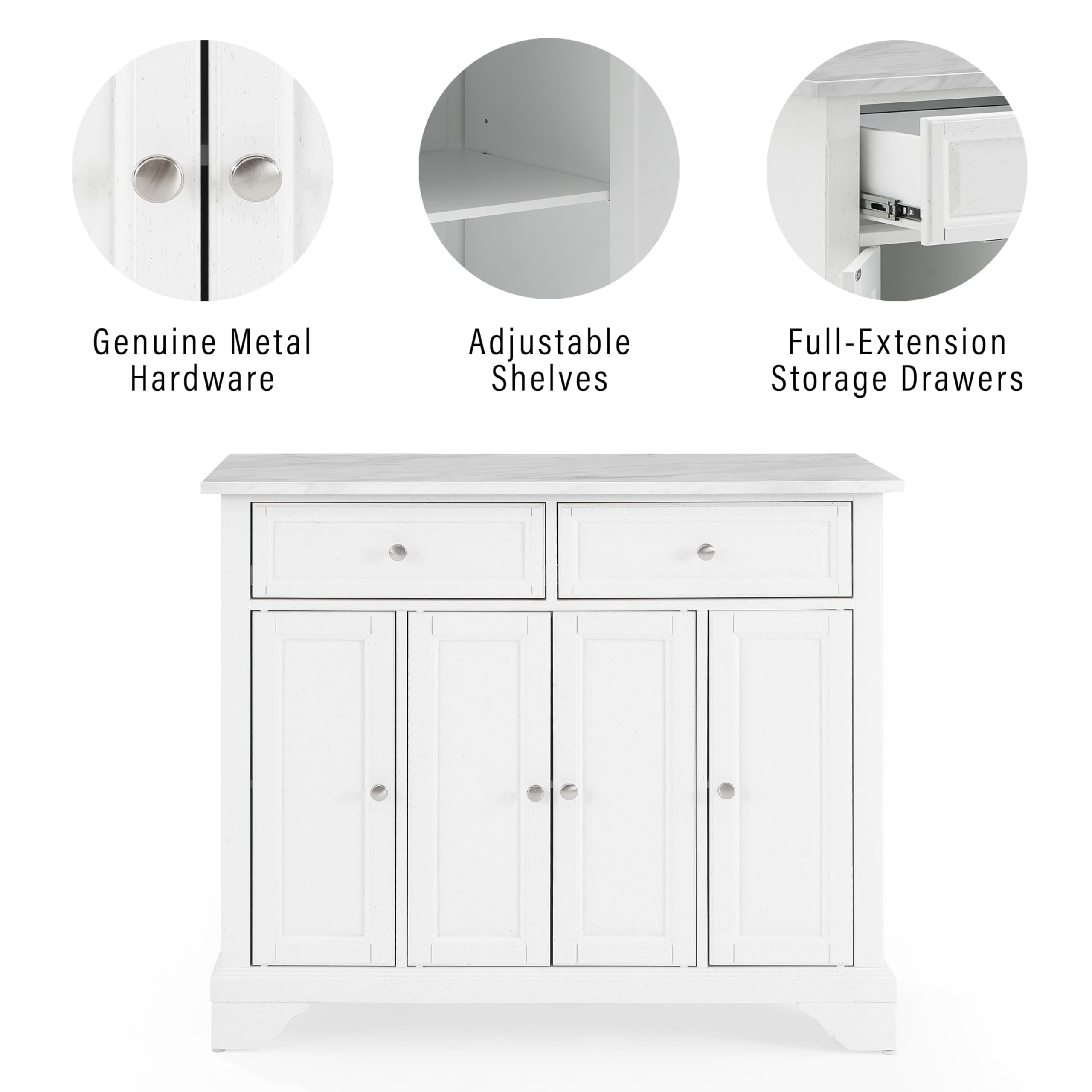 Crosley Furniture Avery Rolling Kitchen Island Storage Cart with Shelves, Microwave Stand, Coffee Bar, Distressed White