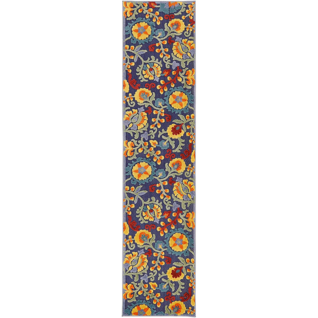 Nourison Aloha Indoor/Outdoor Navy Multicolor 2' X 6' Area Rug, Easy Cleaning, Non Shedding, Bed Room, Living Room, Dining Room, Backyard, Deck, Patio (2X6)