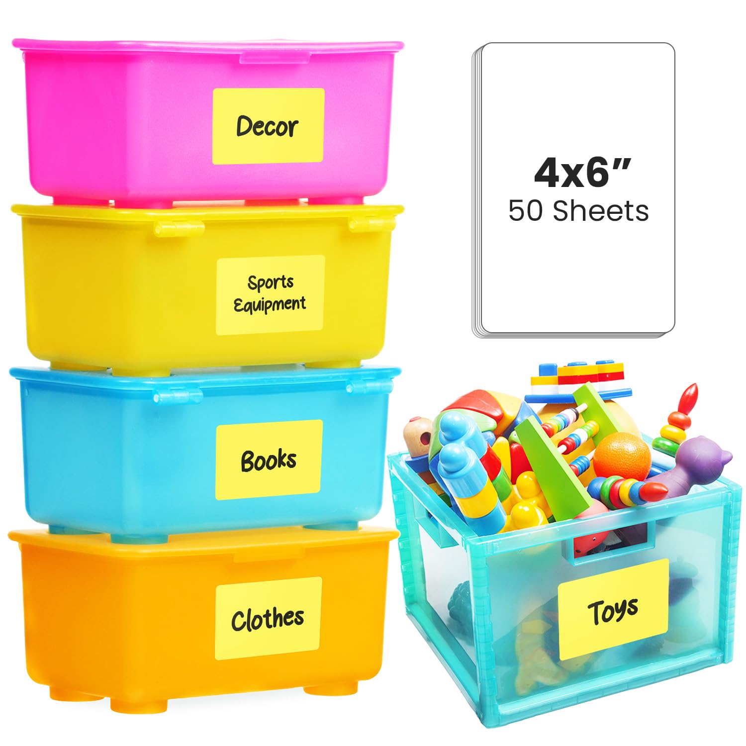 Mess Large Bin Labels For Storage (50 6X4) - Pantry, Organizing, Craft, Shelf, Tote, Moving Labels - Removable For Boxes And Bin