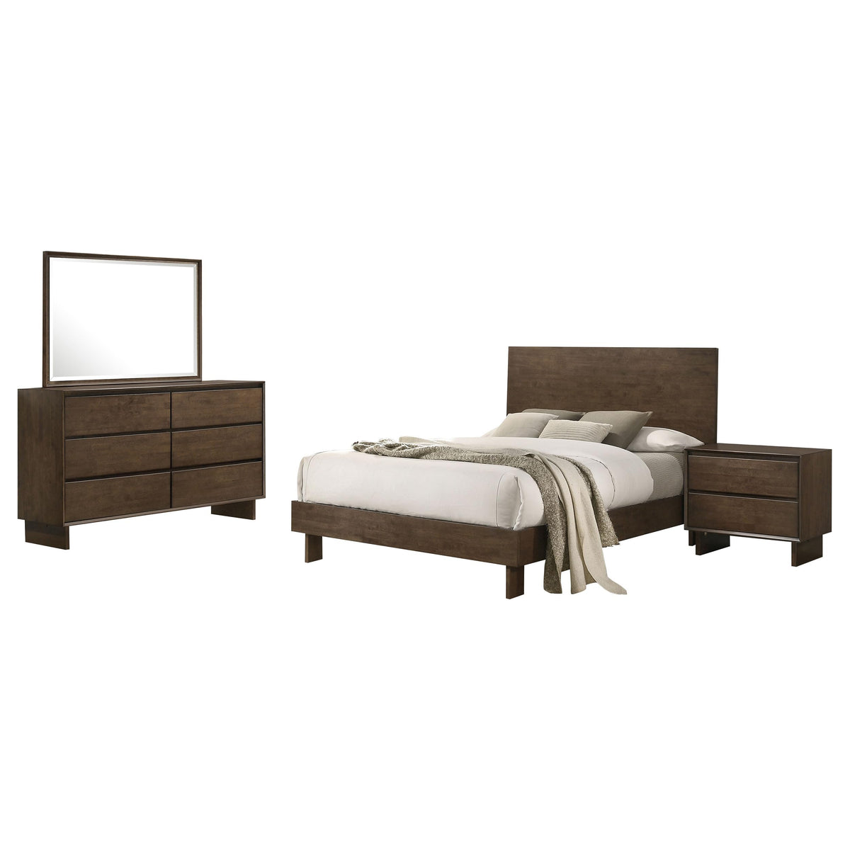 Coaster Home Furnishings Glenwood Transitional 4-Piece Bedroom Set Queen Size Panel Bed Frame 48-inch Headboard Warm Brown 225011Q-S4