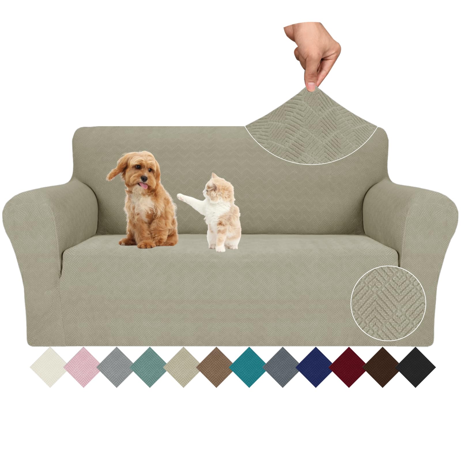 Jiviner Stretch Loveseat Slipcovers 1 Piece Love Seat Sofa Cover Spandex 2 Seater Couch Covers Universal Furniture Protector With Elastic Bottom (Khaki, Loveseat)