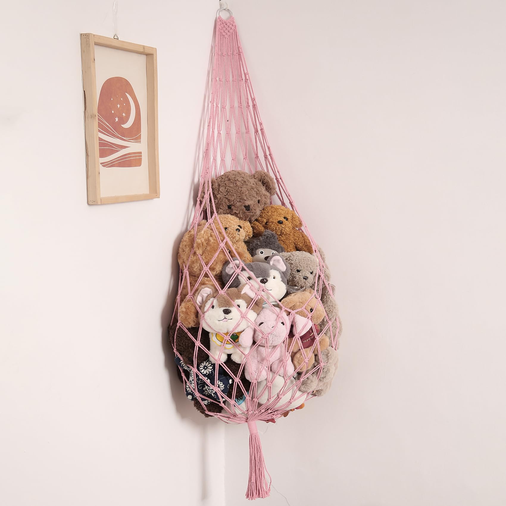 Amdermi Stuffed Animal Hammock Corner Hanging Net for Stuff Animal Storage Macrame Toy Display Plush Toy Holder-Perfect for Tiny