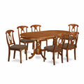 East West Furniture PLNA7-SBR-C 7 Piece Kitchen Table Set Consist of an Oval Dining Table with Butterfly Leaf and 6 Linen Fabric Dining Room Chairs, 42x78 Inch, Saddle Brown