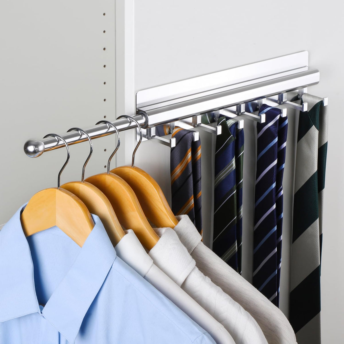 BaiNong Adhesive Valet Rod for Closets Pull Out 12 Silver with 8 Hooks