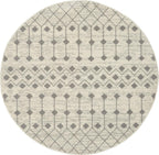 Nourison Grafix Moroccan Ivory/Grey 8' X Round Area Rug, Easy Cleaning, Non Shedding, Bed Room, Living Room, Dining Room, Kitche