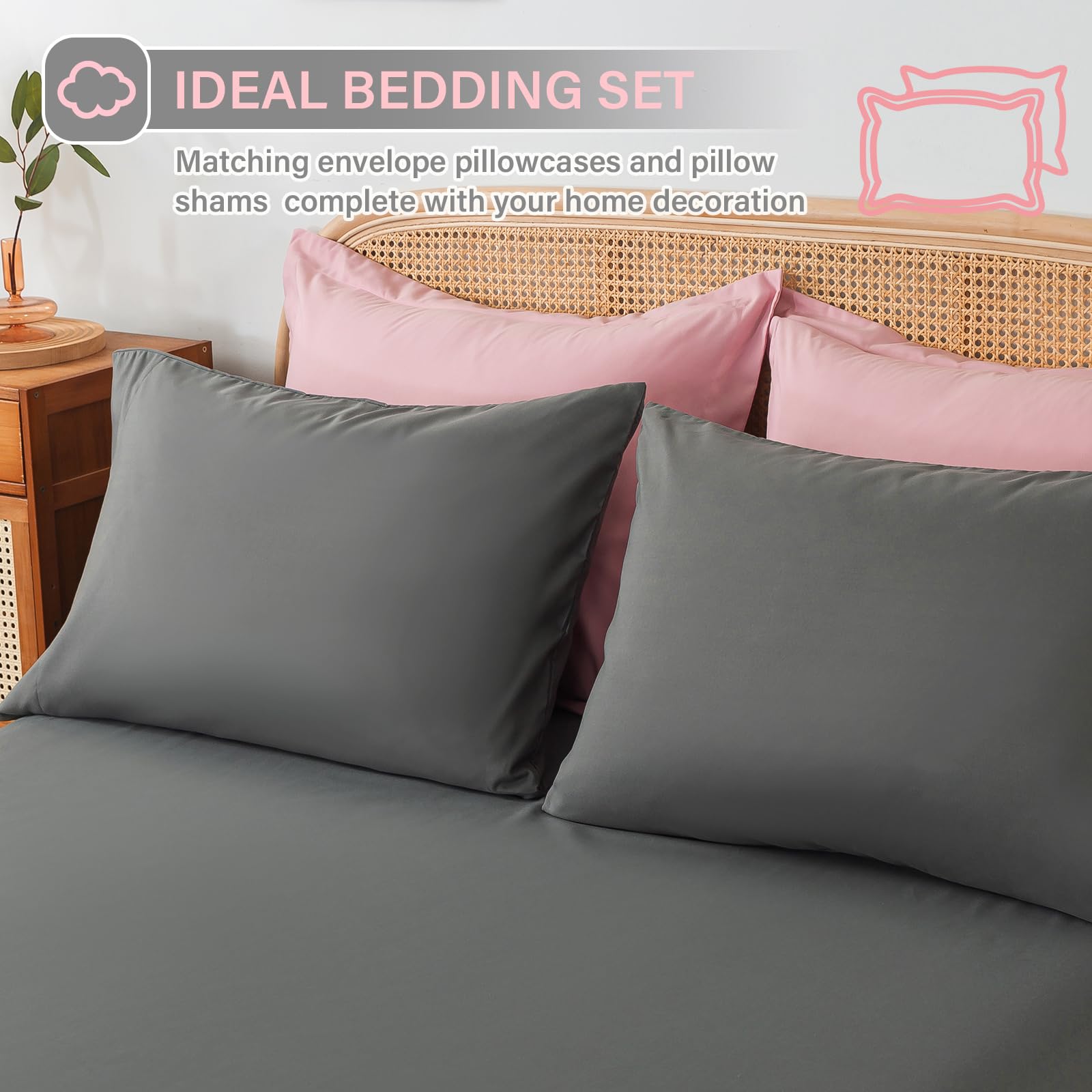 Cosybay Bed In A Bag Queen Comforter Sets 7Pcs All Season Solid Down Alternative Bedding Sets Pink And Grey With Comforter, Pill