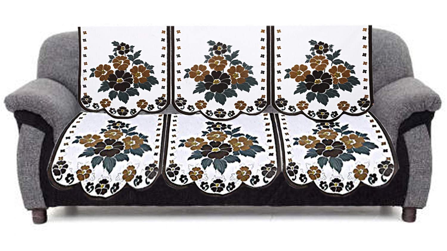 Kuber Industries Flower Cotton 2 Piece 3 Seater Sofa Cover (Brown)-Ctktc28695