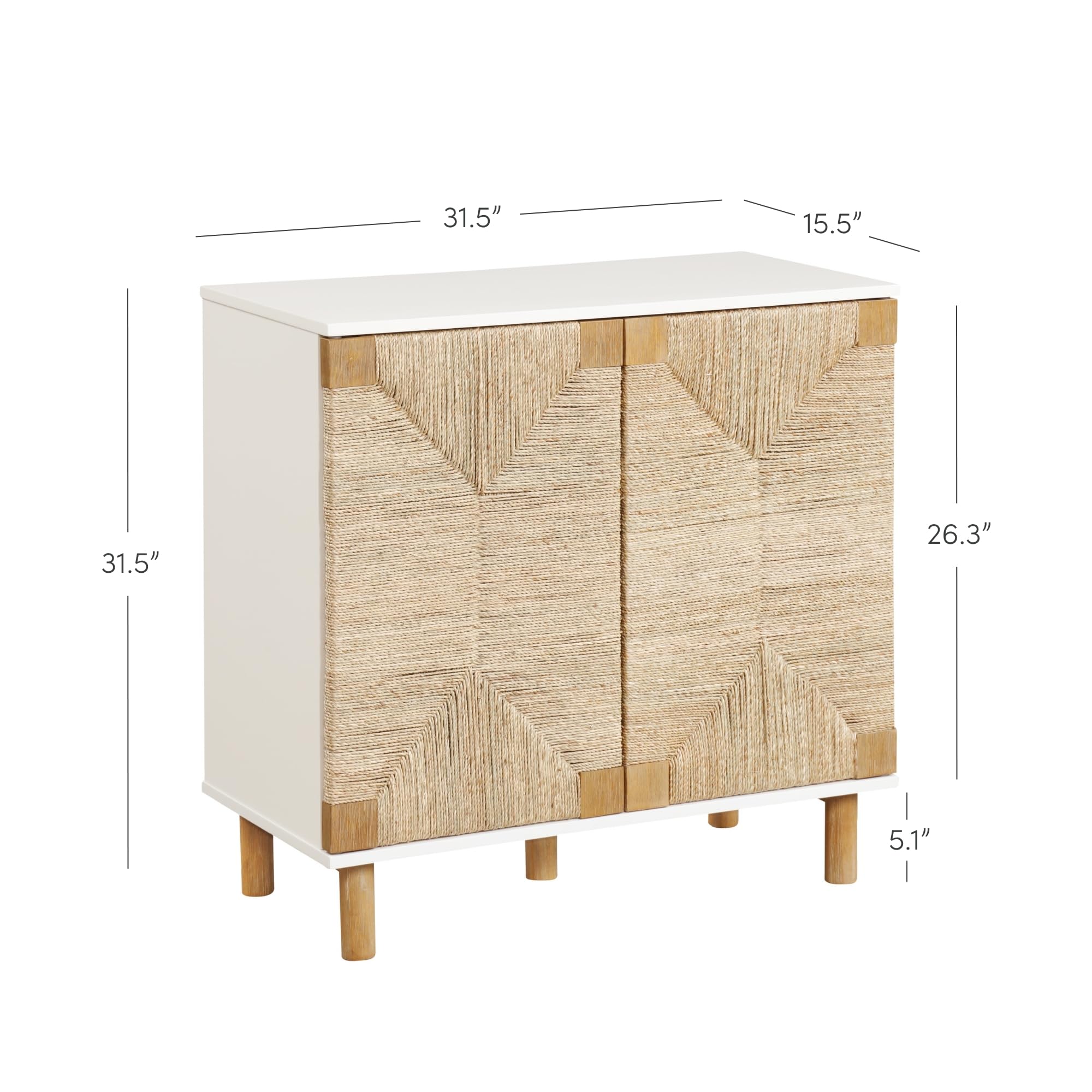 Nathan James Beacon Accent Natural Sideboard Storage Cabinet With Adjustable Interior Shelf And Seagrass Doors, For Hallway, Entryway Or Dining Room, Light Brown/White