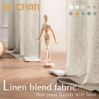Jinchan Linen Blend Curtains 90 Inches Long For Living Room Oat Farmhouse Rod Pocket Back Tab Light Filtering Window Drapes For Bedroom Curtains 2 Panels