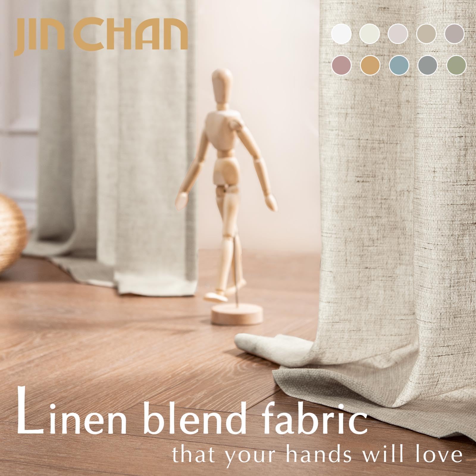 Jinchan Linen Blend Curtains 90 Inches Long For Living Room Oat Farmhouse Rod Pocket Back Tab Light Filtering Window Drapes For Bedroom Curtains 2 Panels