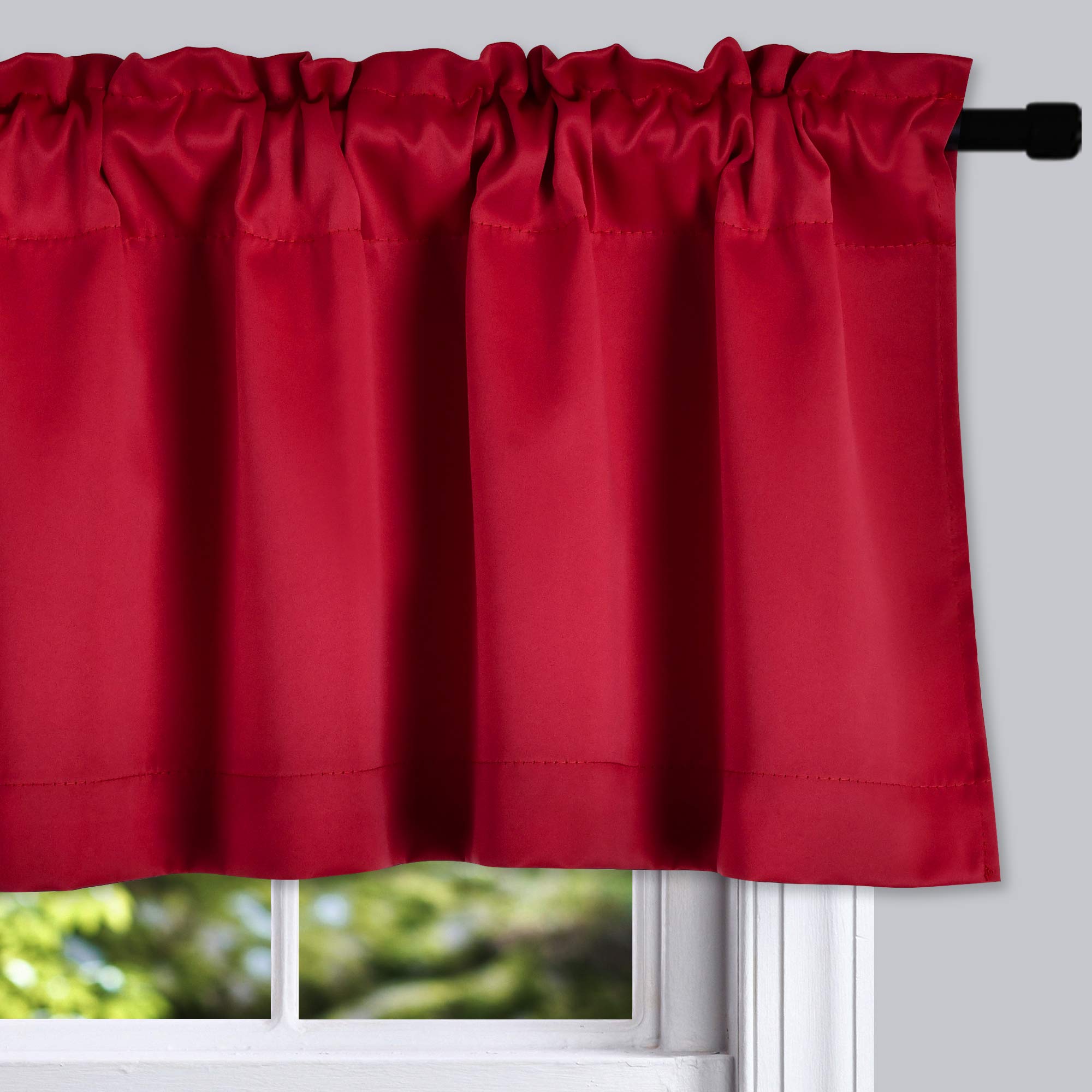Donren True Red Valances For Bedroom - Room Darkening Window Curtain Valances With Rod Pocket (42 By 18 Inch,2 Panels)