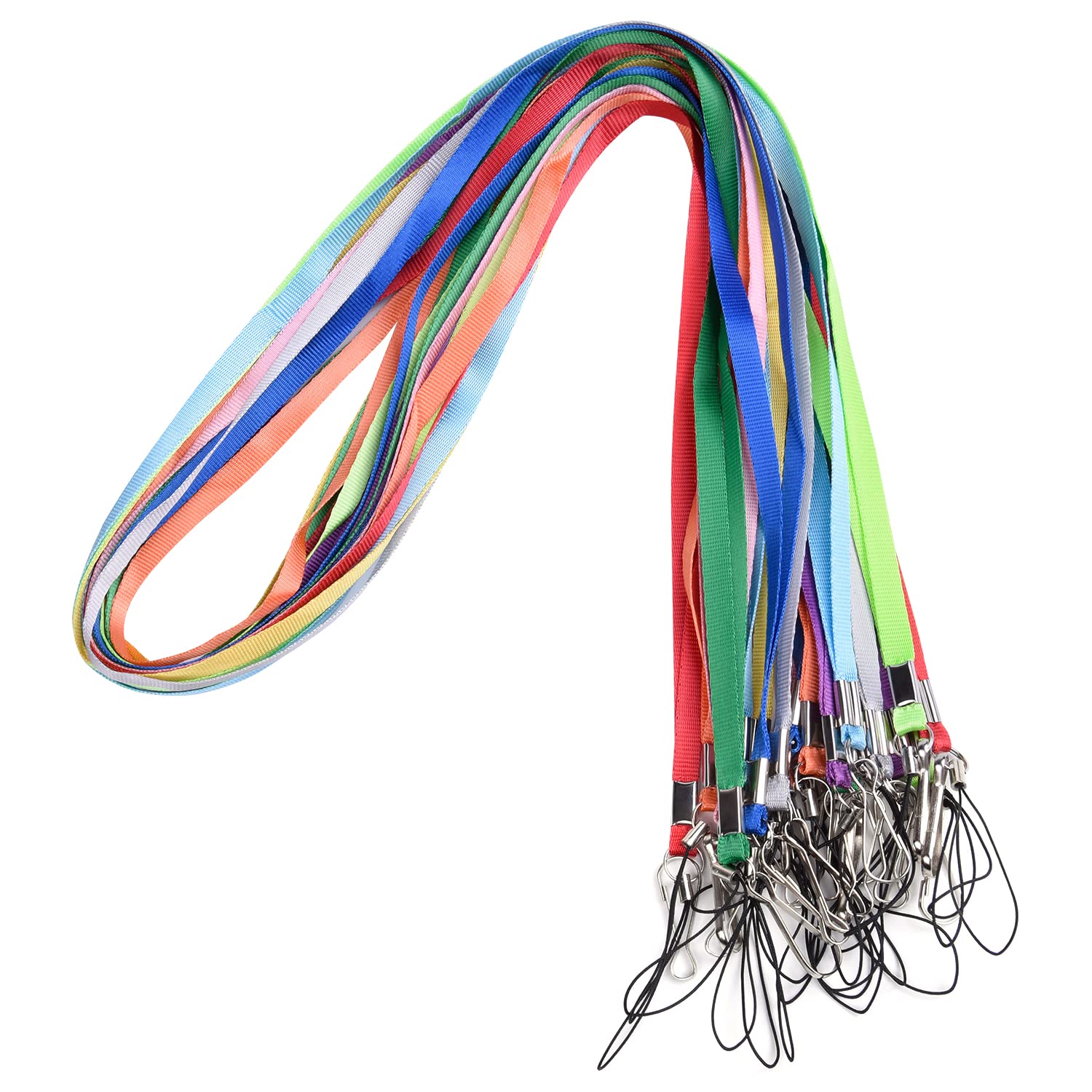 Wisdompro 20 Pack Of 17 Inch Colorful Nylon Neck Strap Lanyard With J Hook Clip & Tone Split Ring For Usb Flash Drive, Keys, Id