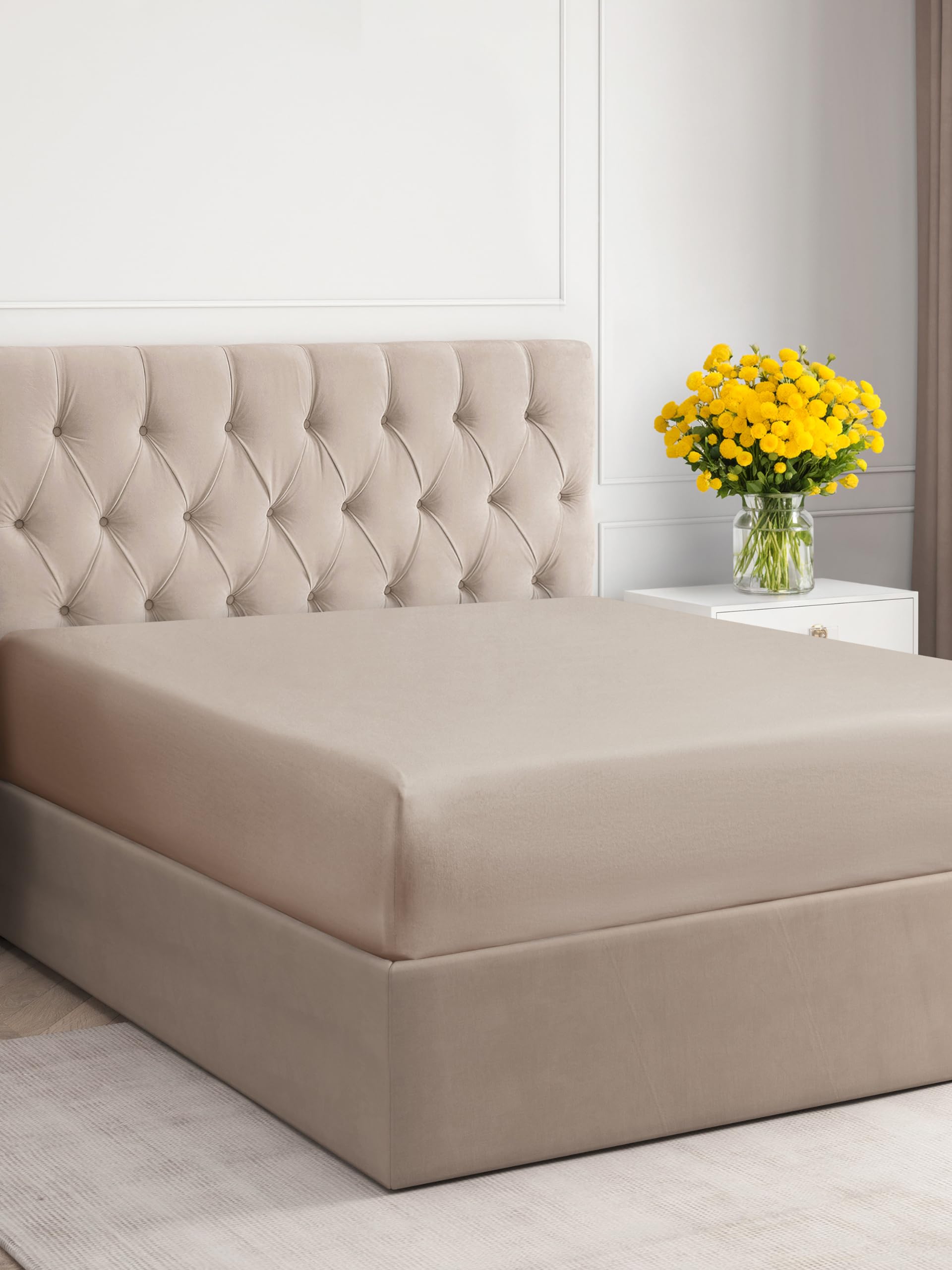 King Size Fitted Bed Sheet - Hotel Luxury Single Fitted Sheet Only - Fits Mattress Up To 16 - Extra Soft, Wrinkle Free, Breathable, And Cooling - Bottom Fitted Sheet - Wheat Single Fitted Sheet Only