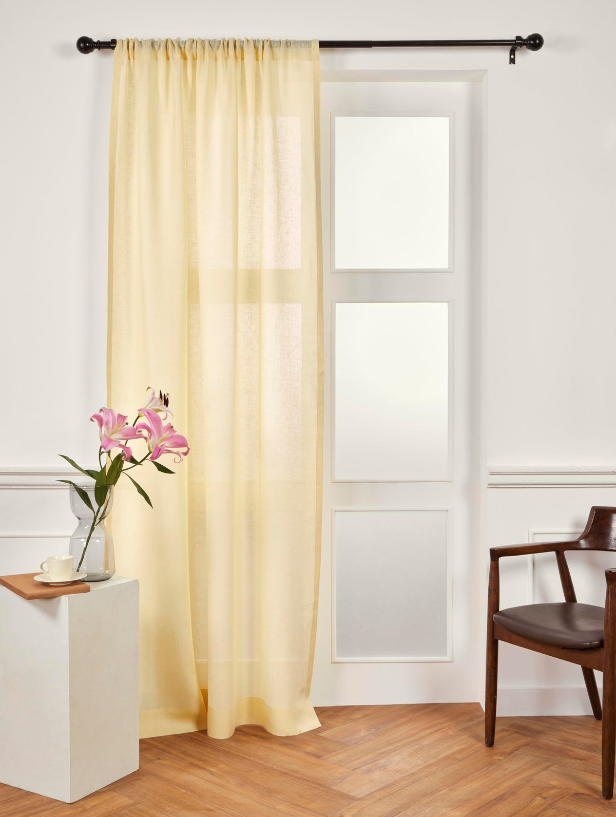 Solino Home Linen Sheer Curtain 120 Inches Long - Beige 100% Pure Linen European Flax Window Sheer Curtain Panel 52 X 120 Inch -