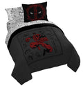 Jay Franco Marvel Deadpool Queen Size Comforter Set - 7 Piece Bedding Includes Sheet Set And Pillow Covers - Gray And Red Super