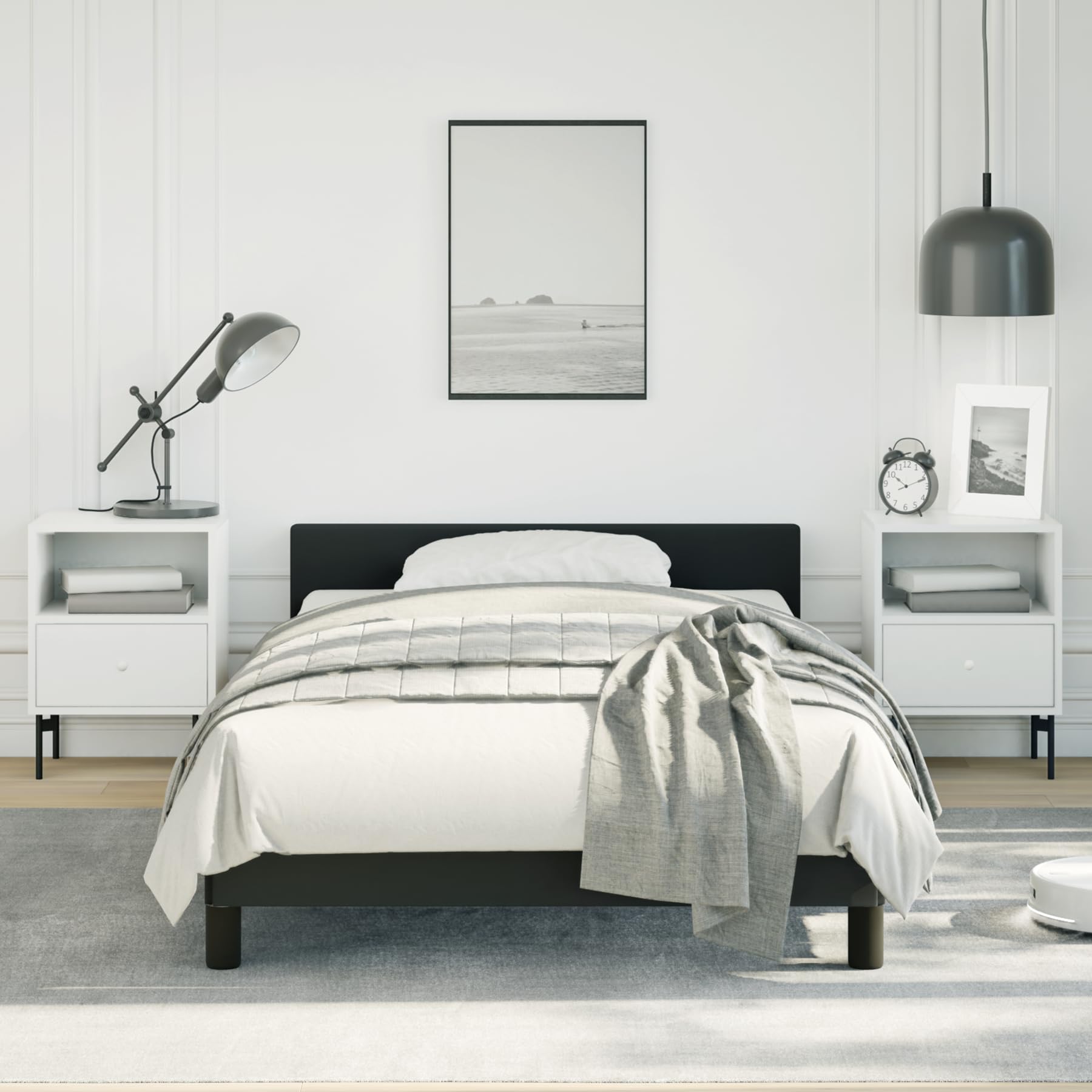 vidaXL Faux Leather Bed Frame Platform Bed , Scandinavian Style/Slats Support/No Box Spring Needed/Without Mattress/Easy Assembly, Black Twin XL Bed