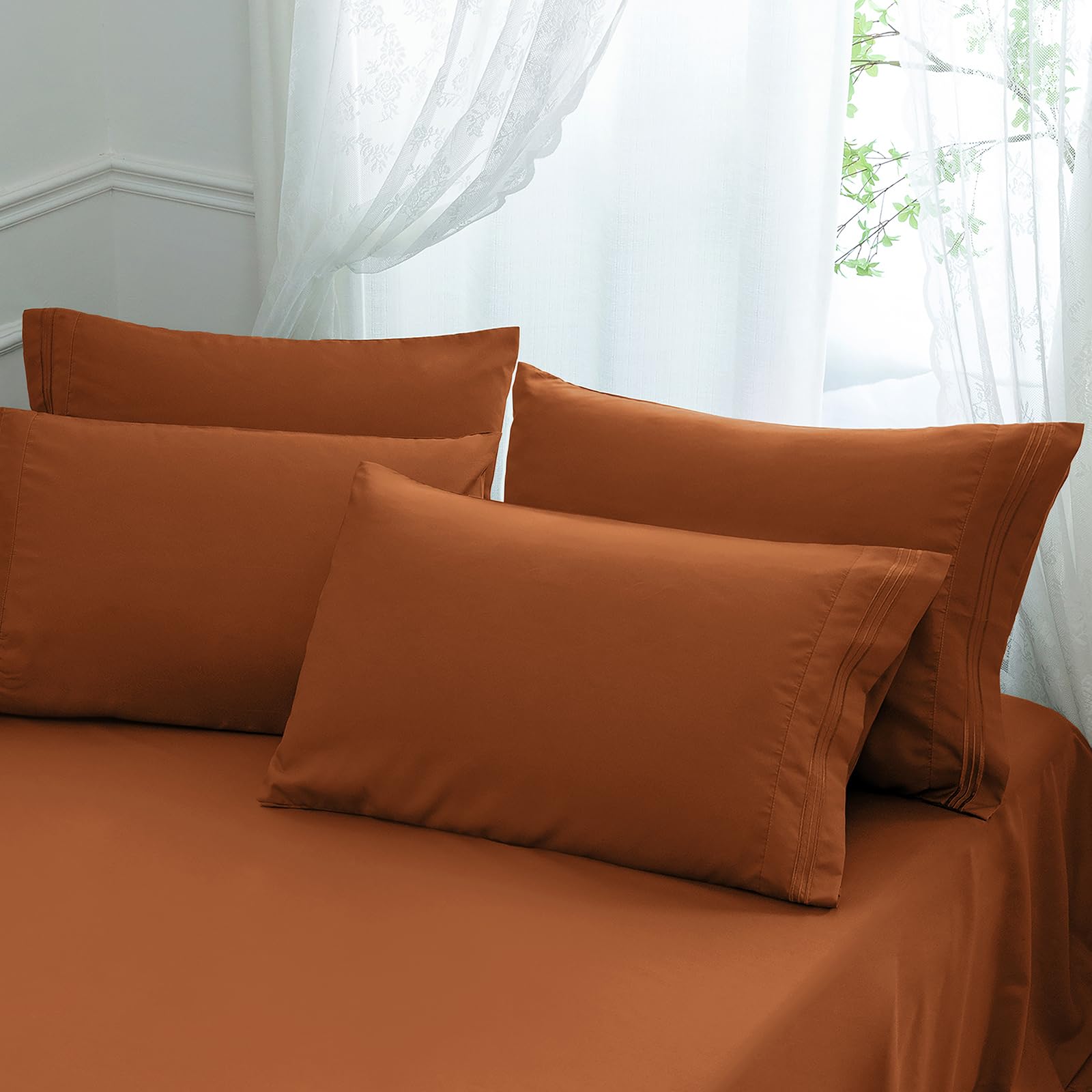 Aormenzy Microfiber Pillow Cases - Standard Size Set Of 4-1800 Thread Count Ultra Soft Caramel Pumpkin Pillowcases - Wrinkle Res
