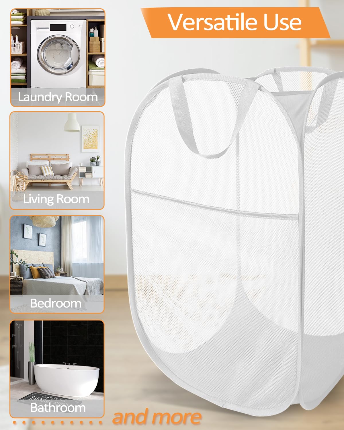 Durable Collapsible Laundry Baskets, Reinforced Mesh Pop Up Laundry Hamper, Foldable Clothes Hampers With Carry Handles For Laun