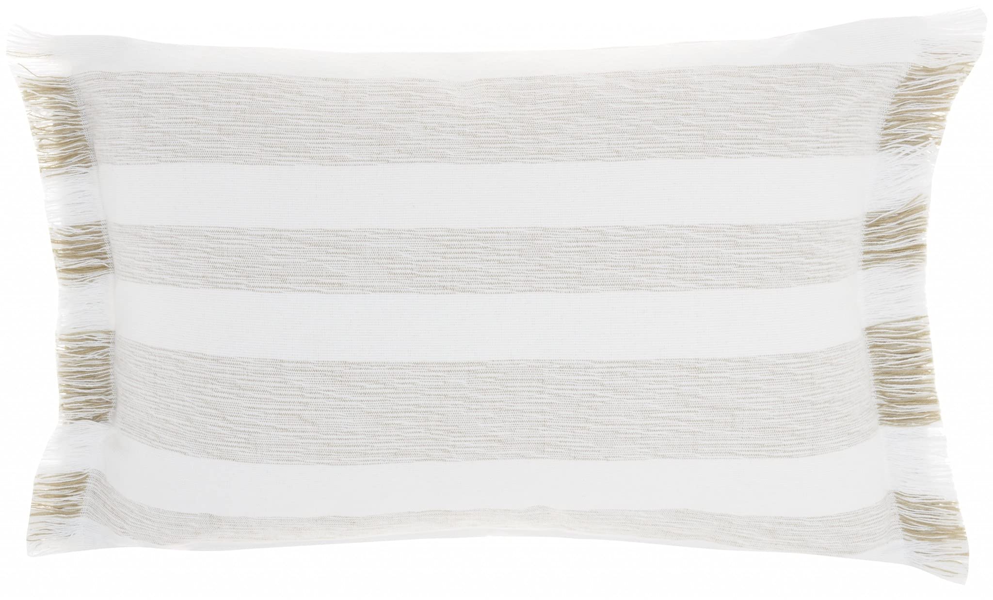 HomeRoots 100% Cotton Taupe and White Stripes Lumbar Throw Pillow