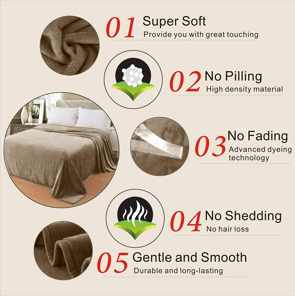 Fleece Blankets For All Season - Premium Lightweight Anti-Static Throw For Queen/Full Size Bed Extra Soft Brush Fabric Warm Sofa Thermal Blanket 90' X 90'(Taupe)