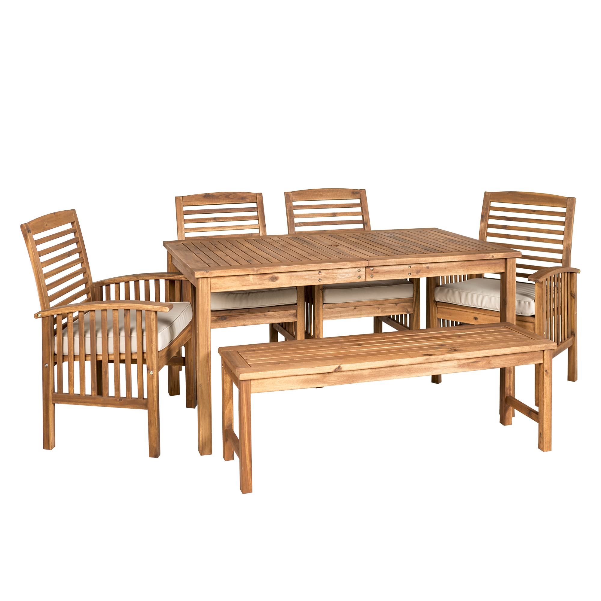 Walker Edison Rendezvous Modern 6 Piece Solid Acacia Wood Outdoor Dining Set, Set Of 6, Brown