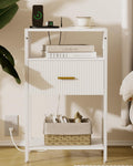 Veegle White Nightstand with Charging Station, Fluted Side Table with Drawer, Modern Bedside Table with Open Shelves for Living 