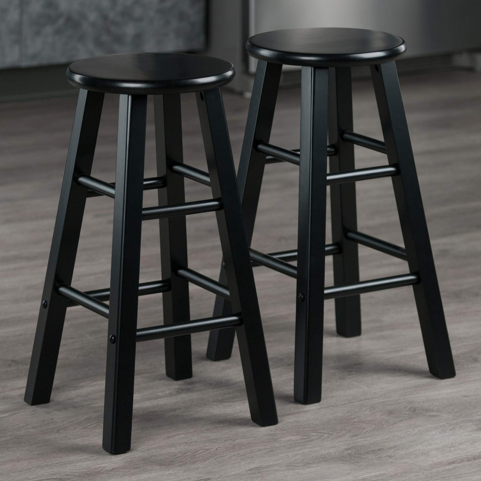 Winsome Element 2-Piece 24In Counter Stool Set, Black Finish, Solid Wood, Modern Design