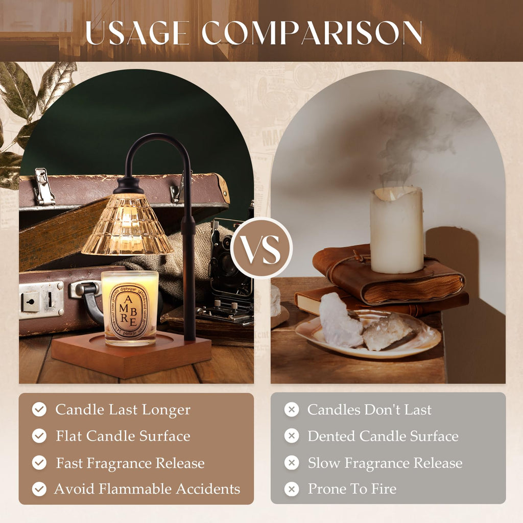 MAKYTWOW Candle Warmer Lamp with Dimmer & Timer, Black Wood, Compatible with Yankee Large Jar Candles, Home Decor Gift