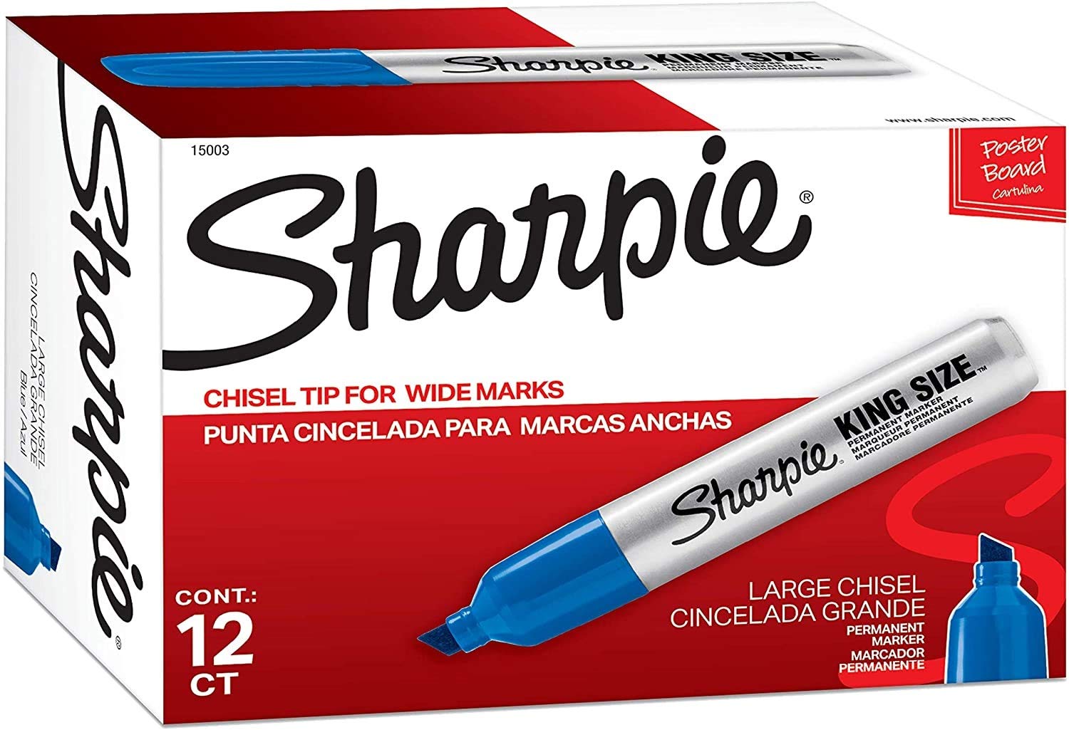 Sharpie King Size Permanent Marker, Chisel Tip, Blue Ink, Dozen (San15003)