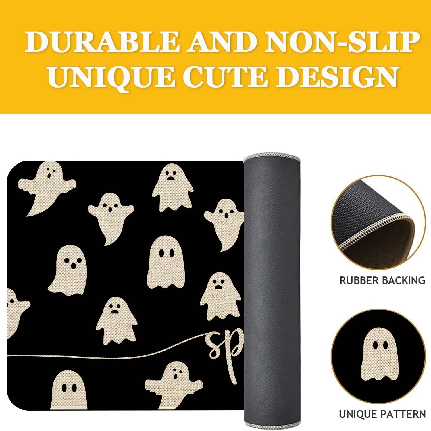 Mloabuc Happy Halloween Door Mat Outdoor Black Witchy Doormat Halloween Welcome Mats For Front Kitchen Mat Outdoor Indoor Heavy