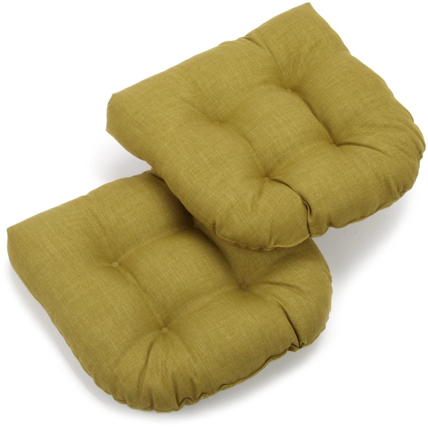Blazing Needles Outdoor Spun Poly 19-Inch by 19-Inch by 5-Inch All Weather UV Resistant U-Shaped Cushions, Avocado, Set of 2