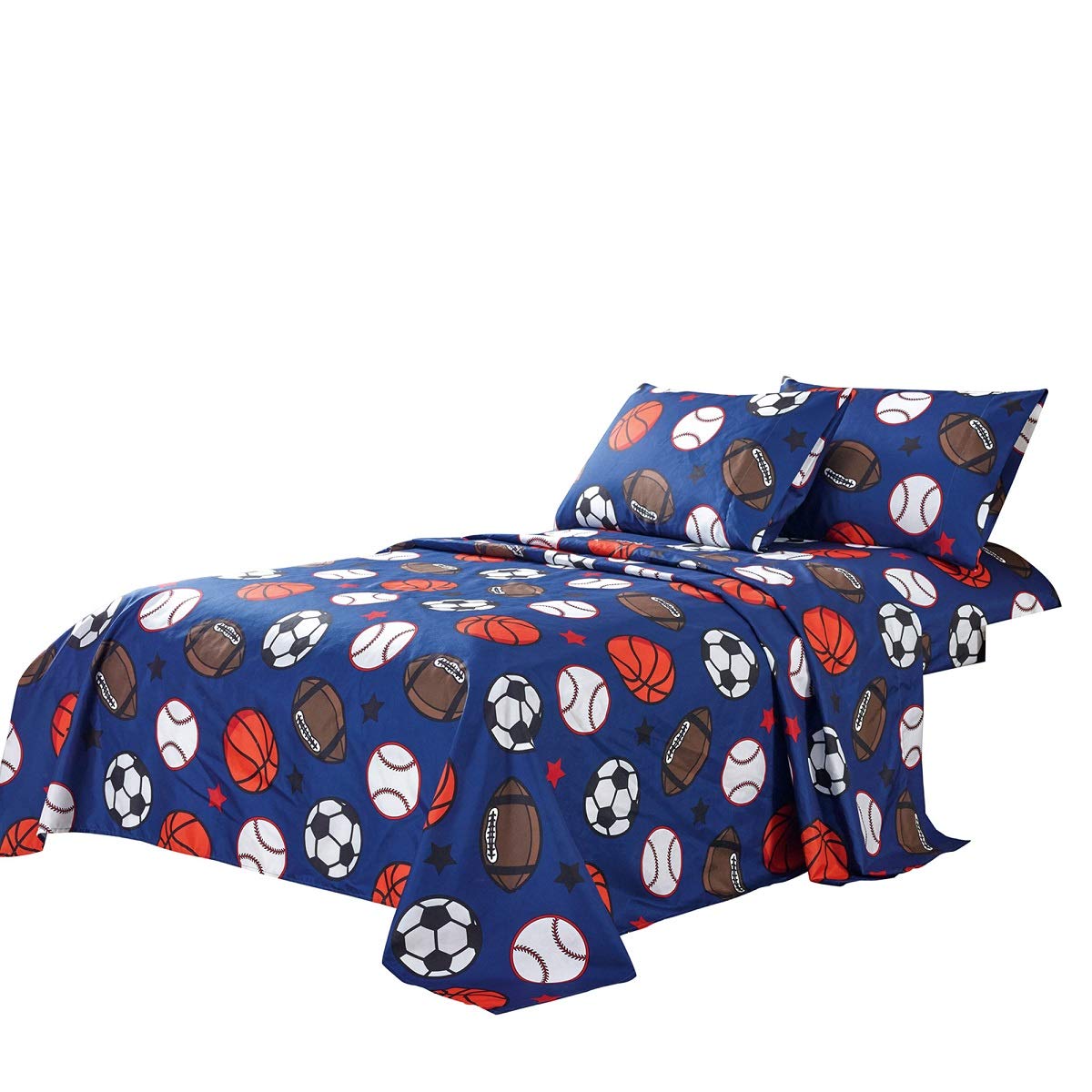 Wpm World Products Mart Kids Collection Bedding Piece Blue Full Size Sheet Set With Flat Fitted Sheets Pillow Sham Design (Footb