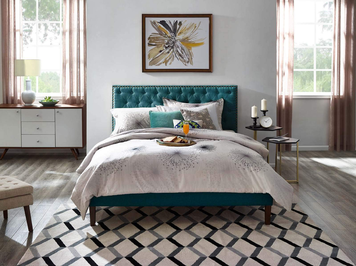 Modway Helena Tufted Button Linen Fabric Upholstered King And California King Headboard In Teal