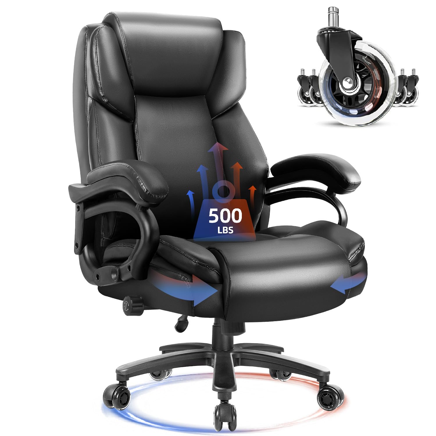 Waleaf 500Lbs Big And Tall Office Chair, Heavy Duty Chair For Heavy People, Adjustable Ergonomic Lumbar Support Executive Chair,