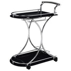 Coaster Home Furnishings Elfman 2-Tier Glass Shelf Metal Bar Cart Black and Chrome 910001