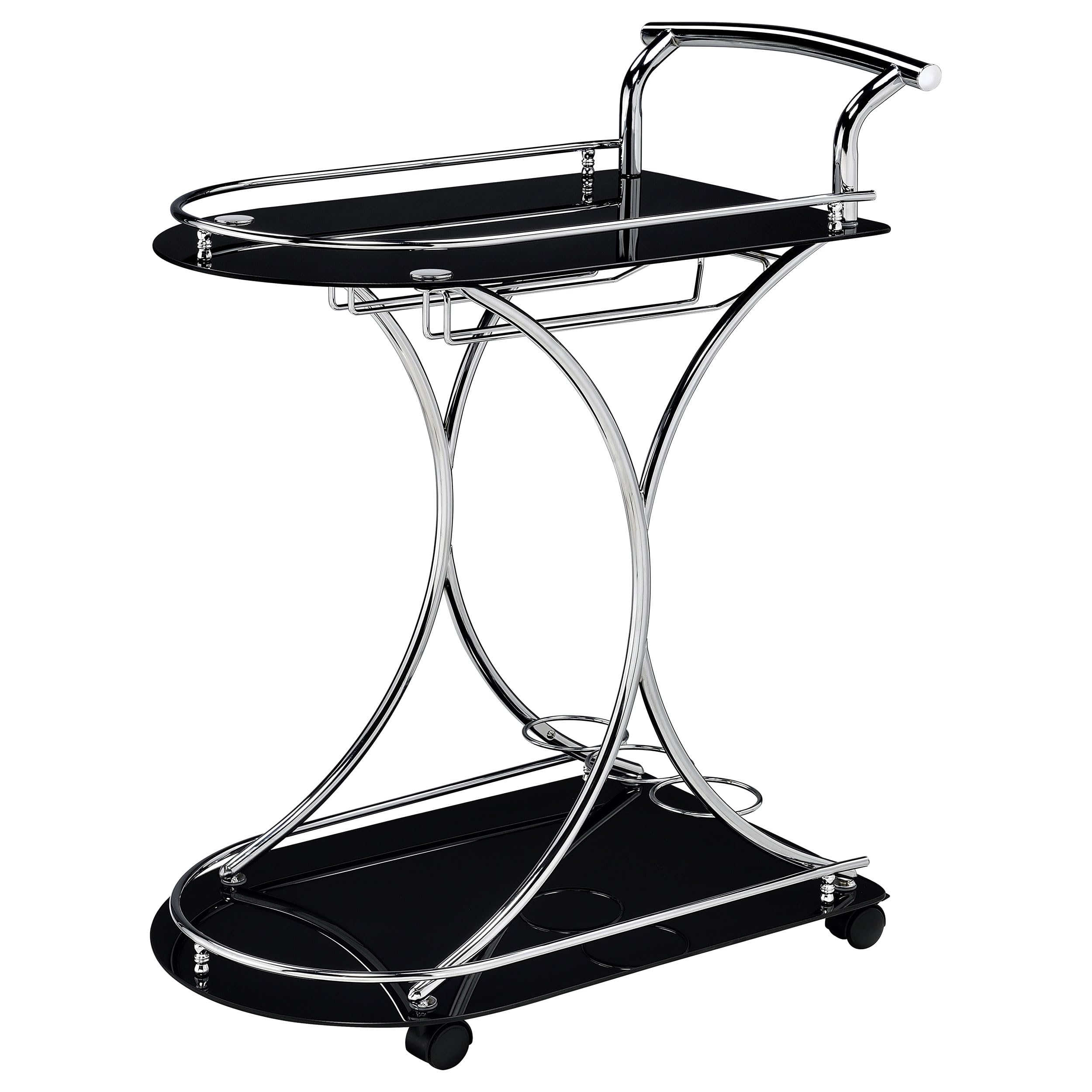 Coaster Home Furnishings Elfman 2-Tier Glass Shelf Metal Bar Cart Black and Chrome 910001