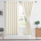 Hiasan Back Tab Room Darkening Curtains 2 Panels, Rod Pocket Ivory Blackout Curtains for Bedroom Living Room, Thermal Insulated 