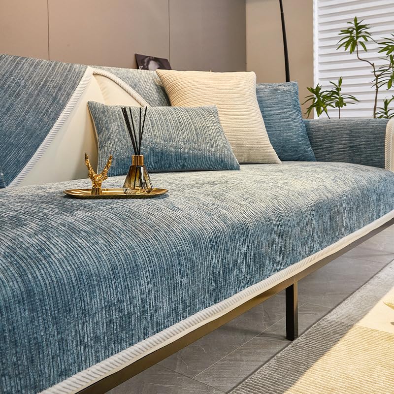 Rosygulls Fuzzy Pet Couch Covers for Sofa,Simple Striped Chenille Anti-Scratch Couch Cover,Chenille Couch Covers for Pet,Chenill