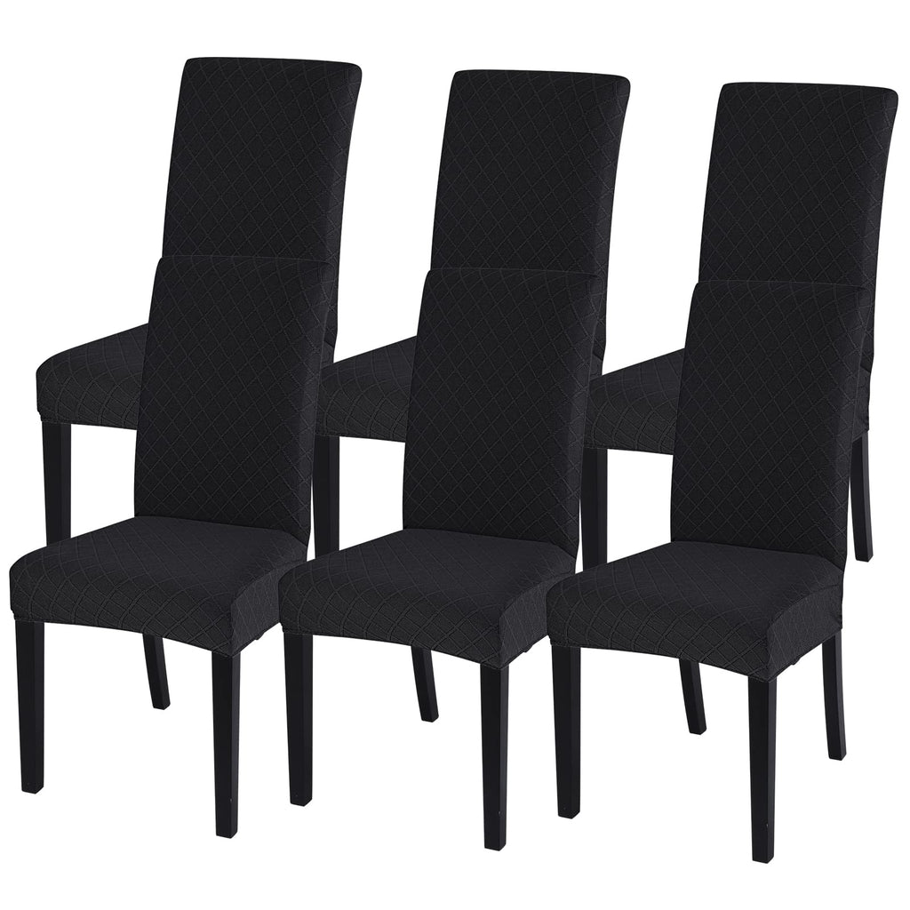 Searchi Dining Room Chair Covers Set Of 6, Stretch Jacquard Parsons Chair Slipcovers Removable Washable Kitchen Chair Protector Cover For Dining Room, Hotel, Ceremony (Black Rhombus)