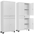 SISESOL White Metal Storage Cabinet with 4 Wheels and 1 Drawer,Rolling Garage Cabinet with Locking Doors and Adjustable Shelves,
