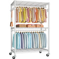 FUTASSI P1 Plus Rolling Clothes Rack, 22mm Diameter Heavy Duty Garment Rack with Wheels, Portable Closet Wardrobe with Double Ro