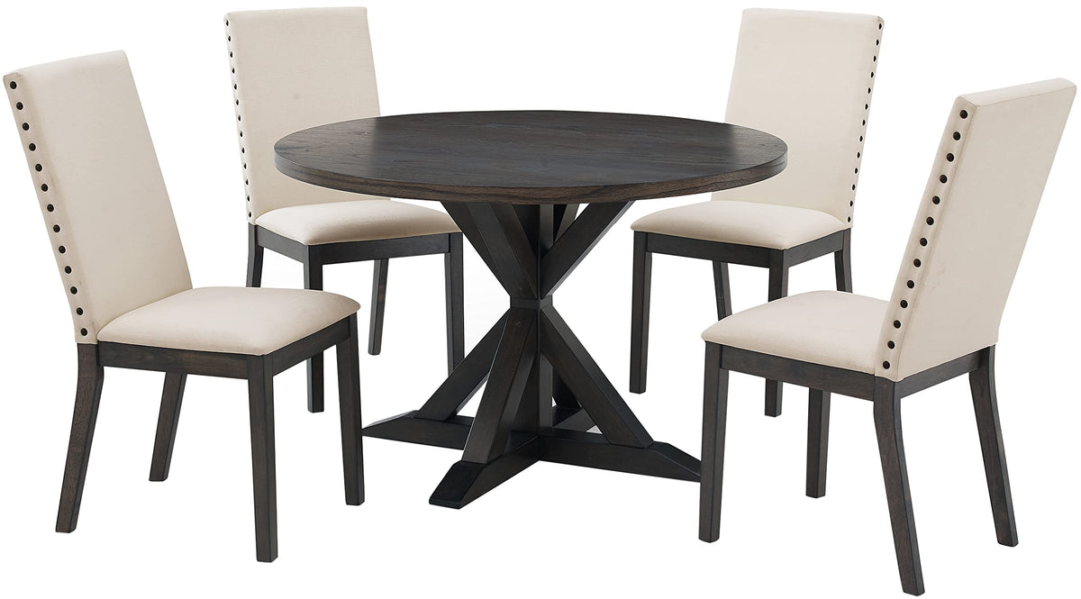 Crosley Furniture Hayden 5-Piece Modern Farmhouse Round Dining Table Set for 4 with Parsons Chairs, Slate