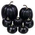 Winlyn 7 Pcs Assorted Artificial Black Pumpkins Halloween Pumpkins Faux Rustic Decorative Foam Pumpkins for Fall Halloween Thank