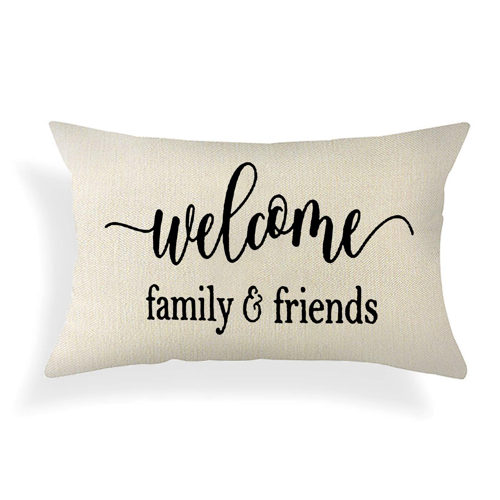 Farmhouse Pillow Covers With Welcome Family And Friends Quotes 12' X 20' Lumbar Pillow Covers Home Decorative Cotton Linen Cus