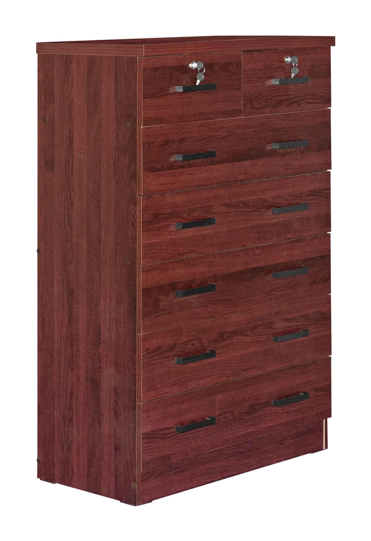 Better Home Products Cindy 7 Drawer Chest Wooden Dresser with Lock in Mahogany