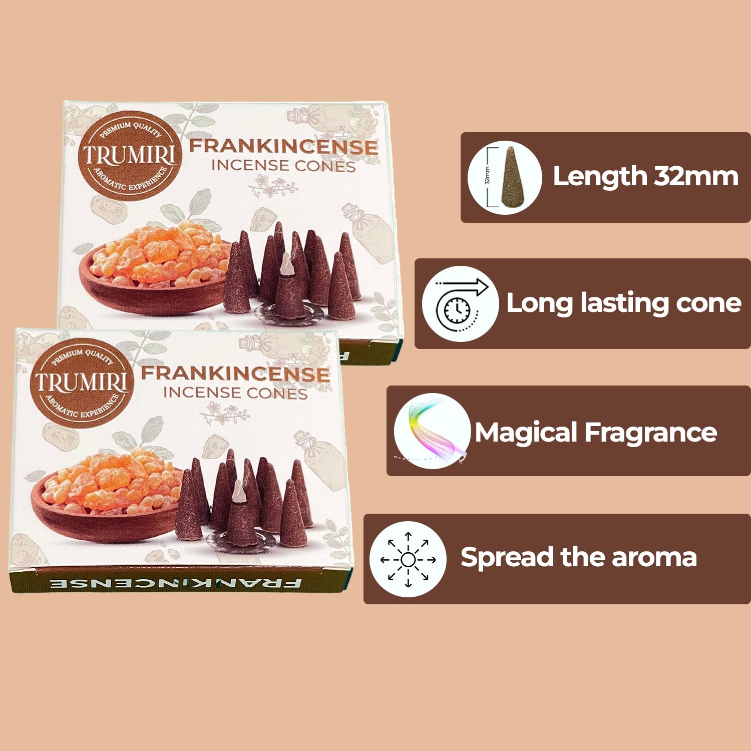 Frankincense - Scented Incense Cones - Total 20 Cone Incense - Dual Pack Of 10 Insence Cones - Incense Cones Scented - Cone Ince