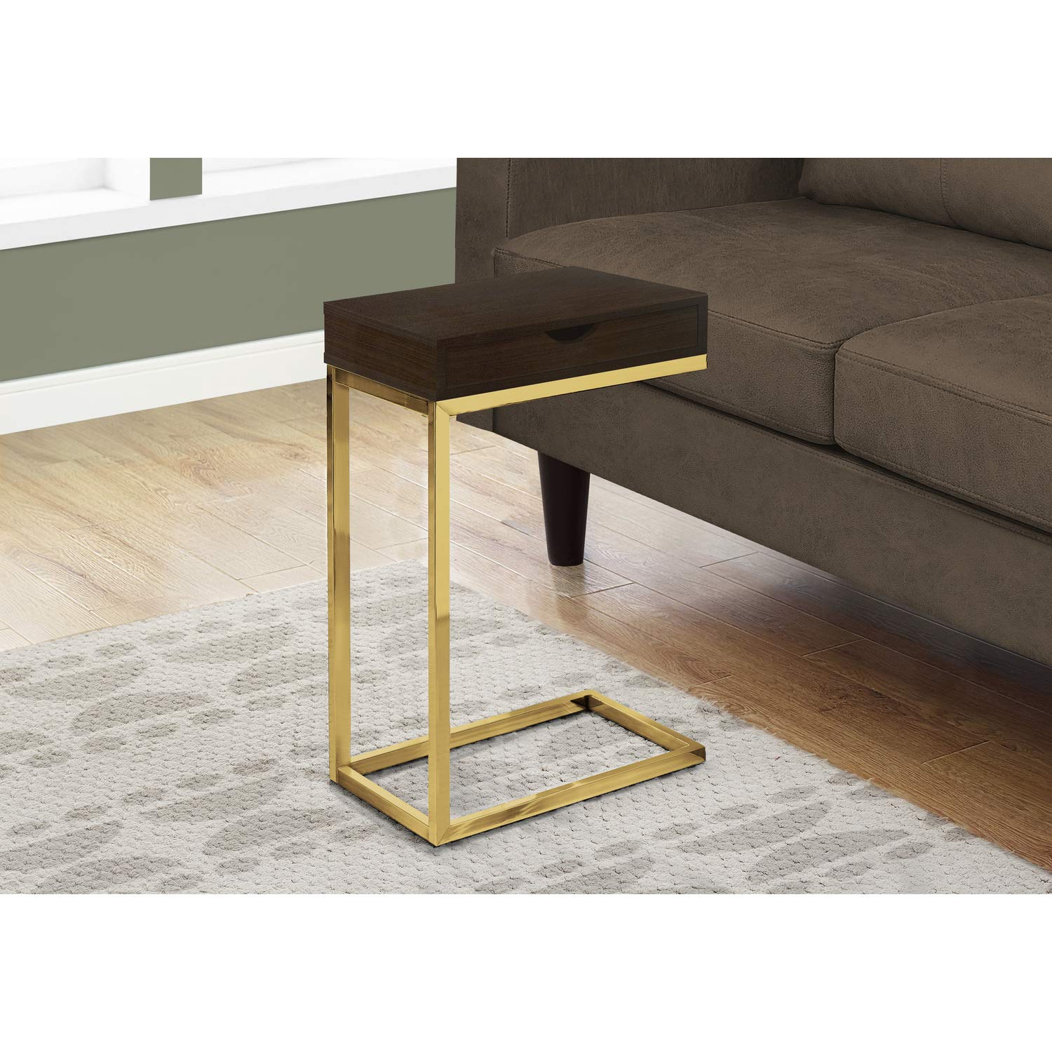 Monarch Specialties CAPPUCCINO/GOLD METAL WITH A DRAWER ACCENT, END, SNACK TABLE, Brown