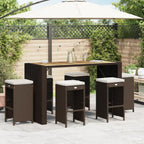 vidaXL High Garden Bar Stools with Cushions 6 Pcs Brown PE Rattan Stool, Outdoor Bar Stool, Bar Chair, Garden Stool