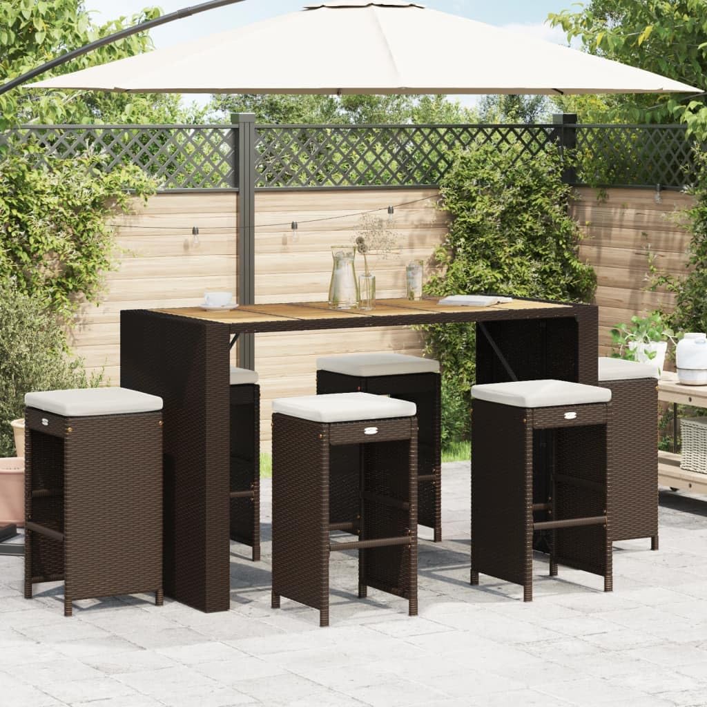 vidaXL High Garden Bar Stools with Cushions 6 Pcs Brown PE Rattan Stool, Outdoor Bar Stool, Bar Chair, Garden Stool